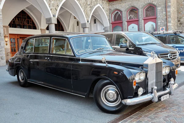 Sankt Moritz Switzerland Agosto 2018 Carro Preto Rolls Royce Frente — Fotografia de Stock