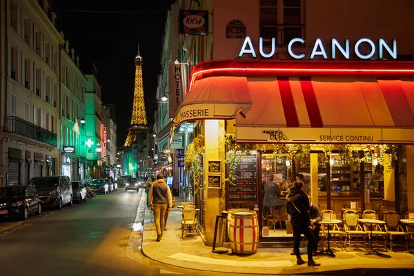 Paris Novembre 2018 Tour Eiffel Illuminée Nuit Rue Avec Des — Photo