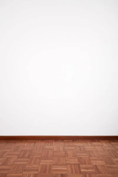 Room Brown Wooden Tiled Floor White Blank Wall — Stock Photo, Image