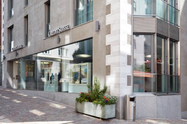 Sankt Moritz, İsviçre - 16 Ağustos 2018: Credit Suisse, swis