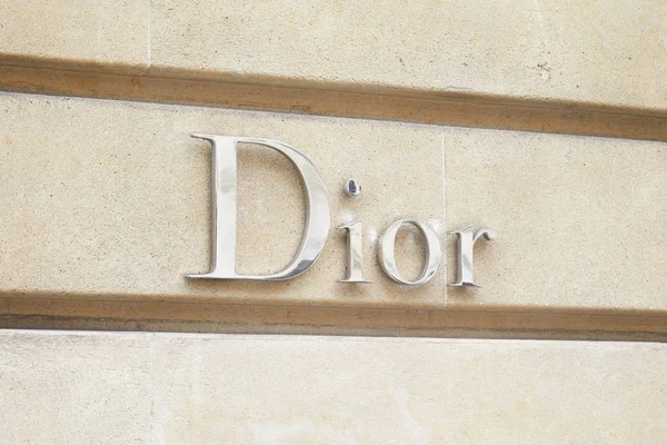 Paris France July 2017 Dior Fashion Luxury Silver Sign Avenue — Stock Photo, Image