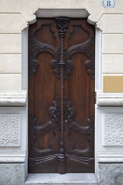 Turin Italy September 2017 Art Nouveau Ancient Wooden Door Floral — Stock Photo, Image