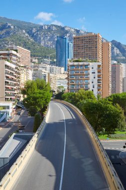 Monte Carlo empty flyover street and skyscrapers in a sunny summ