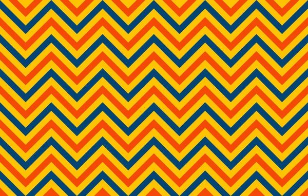 Retro chromatic pattern of chevron lines in orange and blue against a yellow background, graphic resource as abstract background, textile print, wallpaper and geometric inspiration