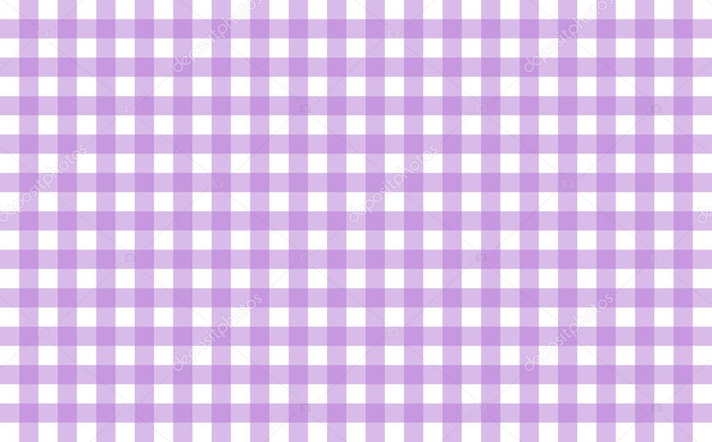 Gingham-like table cloth with lavender and white checks. Symmetrical overlapping stripes in a single solid color against white background, similar to a table or a dish cloth, or a picnic napkin 