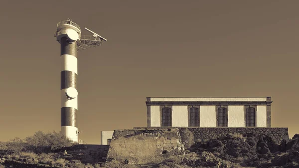 Sepia Color Effect Vintage Composition Concept Active Lighthouse Faro Punta — Stock Photo, Image