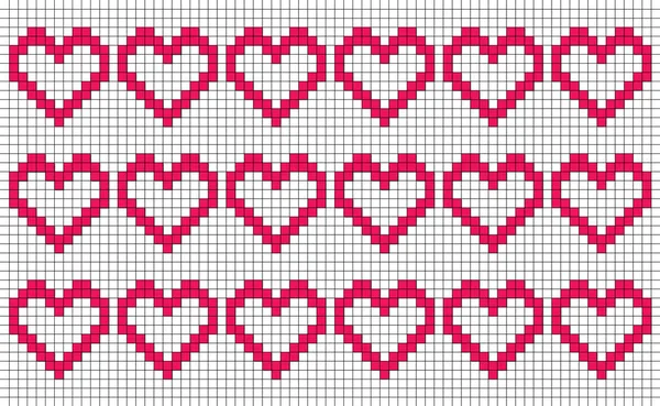 Weißer Hintergrund Mit Sich Wiederholenden Pixelartigen Herzen Patchwork Oder Kreuzstichmuster — Stockfoto