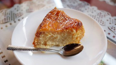Spanish flan de leche known as Quesillo in the Canary Islands, a popular dessert based on eggs and condensed milk with caramel topping, sweet pudding served in small local cafes and restaurants clipart