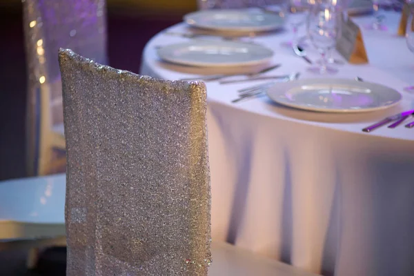 Elegante Disposición Para Sentarse Restaurante Evento Alta Cocina Con Platos — Foto de Stock