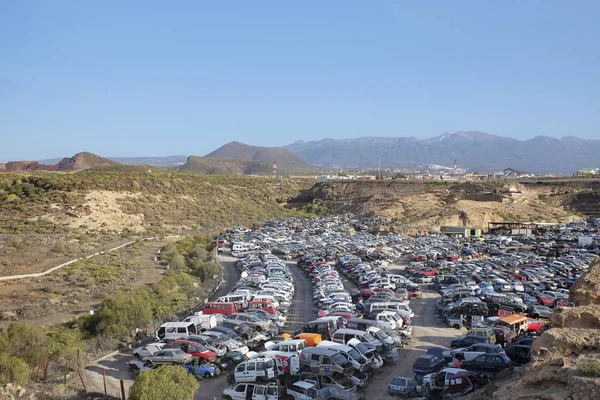 Tenerife Kanári Szigetek Spanyolország Április 2019 Halmozott Fel Újrahasznosított Autók — Stock Fotó