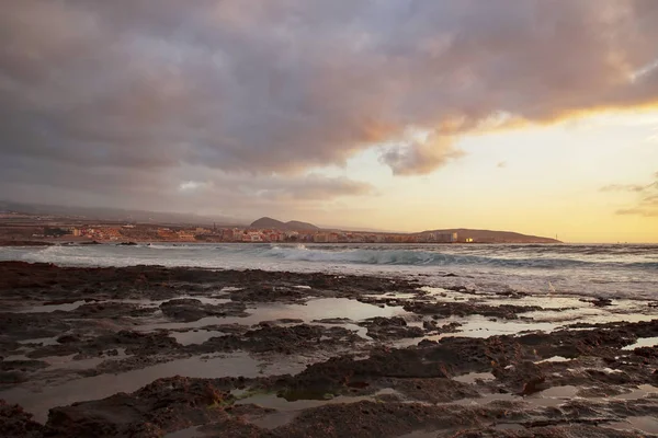 Tropický Východ Slunce Nad Vápencovými Břehy Medano Tenerife Kanárských Ostrovů — Stock fotografie