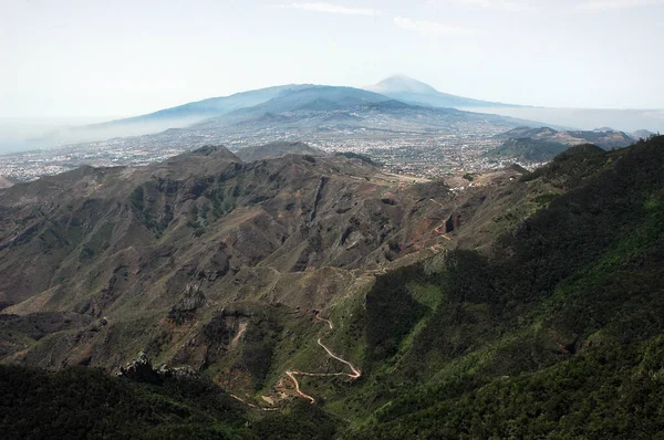 Vedere Spre Muntele Teide Pico Ingles Munții Anaga Perspectivă Panoramică — Fotografie, imagine de stoc