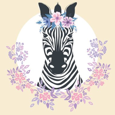 Bir zebra başkanı logolu. Düz zebra portre için kart, afiş, davetiye, kitap, poster, not defteri, eskiz defteri.