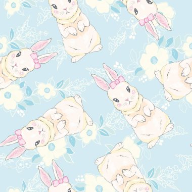 Çizgi film tavşancığıyla kusursuz desen. Bebek deseni.