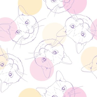 Seamless pattern with cats. Background with gray, white and ginger kittens clipart
