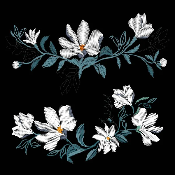 Magnolia borduurwerk, vector illustratie — Stockvector