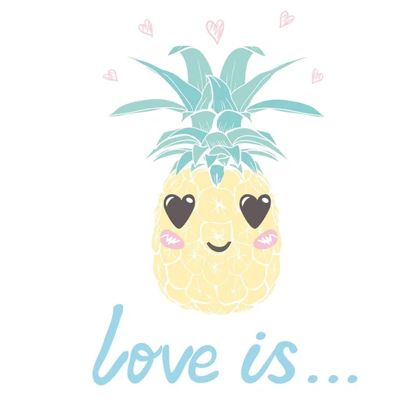 Ananas met glazen tropische, vector, illustratie, ontwerp, exotische, voedsel, fruit — Stockvector