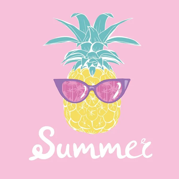 Trópusi szemüveg, vektor, ábra, design, egzotikus, élelmiszer, gyümölcs, ananász — Stock Vector