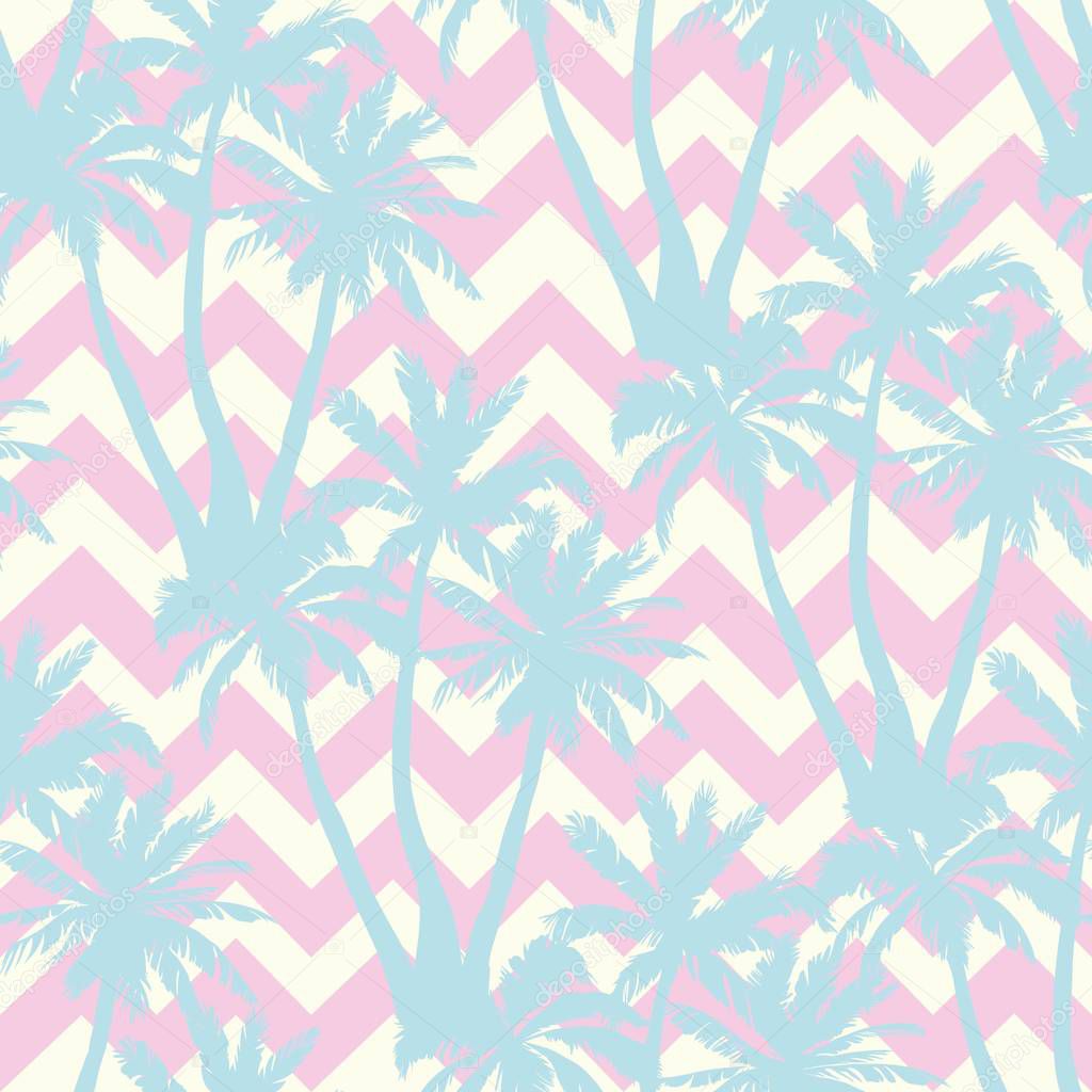 Palm tree pattern. Seamless hand drawn textures on exotic trendy background. Nature textile print. Modern tropical template for web, card, placard, poster, cover, flyer, invitation, brochure, banner.