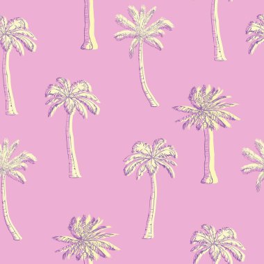 Palmiye ağacı desen. Dikişsiz el dokular egzotik trendy arka plan üzerinde çekilmiş..