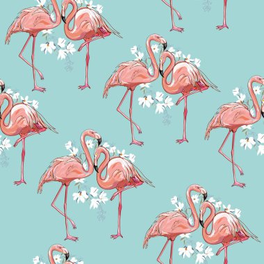 sorunsuz flamingo tasarlamak vektör, illüstrasyon, kuş, tasarım, yaz pembe baskı Tekstil tropikal