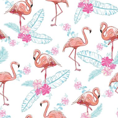 sorunsuz flamingo tasarlamak vektör, illüstrasyon, kuş, tasarım, yaz pembe baskı Tekstil tropikal