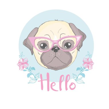 Pug köpek yavrusu, illüstrasyon, vektör sevimli köpek hayvan