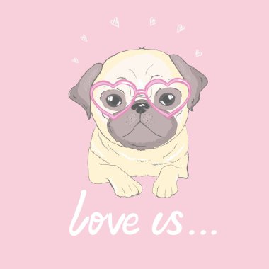 Pug köpek yavrusu, illüstrasyon, vektör sevimli köpek hayvan