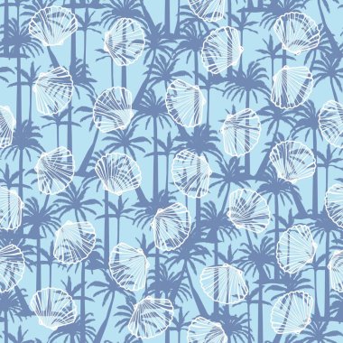 Elle çizilmiş vektör resimleri - deniz kabuklarını seamless modeli. Deniz arka plan.