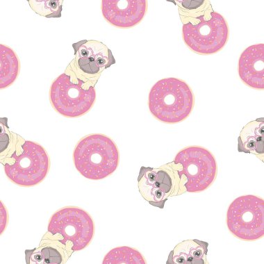 Çizgi filmlerdeki köpek yavrularıyla kusursuz bir model. Arka plan, duvar kağıdı, kumaş ve diğer tasarımlar için kullanılabilir. Fransız Bulldog deseni