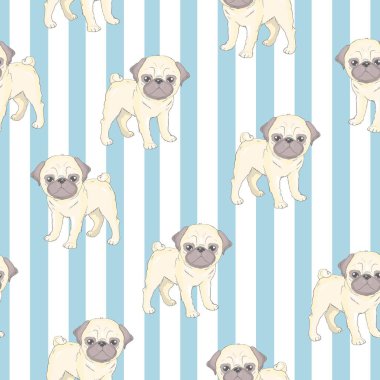 Çizgi filmlerdeki köpek yavrularıyla kusursuz bir model. Arka plan, duvar kağıdı, kumaş ve diğer tasarımlar için kullanılabilir. Fransız Bulldog deseni
