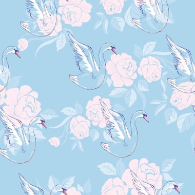 Beyaz Kuğu ile Seamless modeli. Vektör çizim.