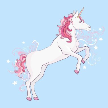 Tek boynuzlu at vektör, illüstrasyon. Şirin tek boynuzlu at grafik yazdırma