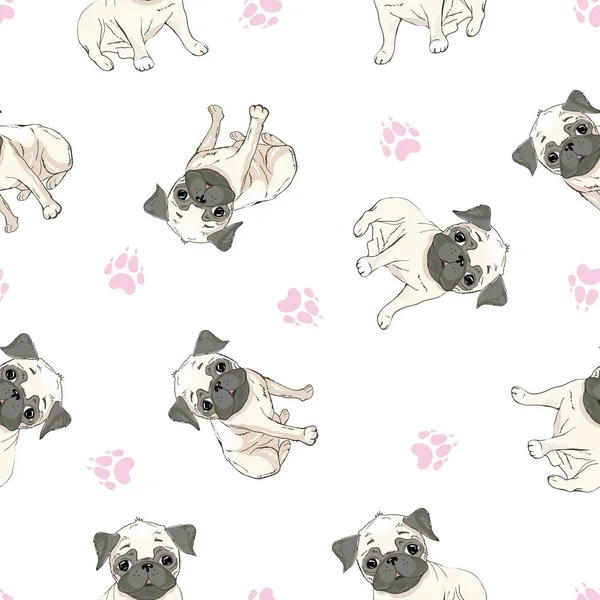 Vektornahtloses Muster Mit Niedlichen Cartoon Hundewelpen Kann Als Hintergrund Tapete — Stockvektor