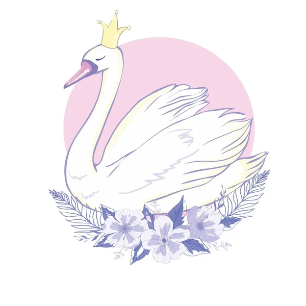 Cute Lovely Princess Swan Vector Illustration — Stock Vector