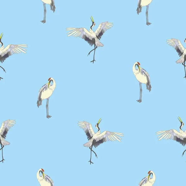 Kranich Muster Vektorillustration Fliegender Vogel Blume — Stockvektor