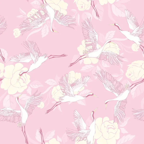 Vinç Desen Vektör Çizimi Uçan Kuş Çiçeği — Stok Vektör