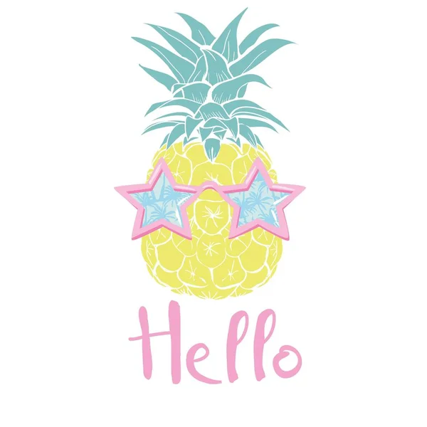 Ananas Med Glasögon Tropiska Vektor Illustration Design Exotiskt Mat Frukt — Stock vektor