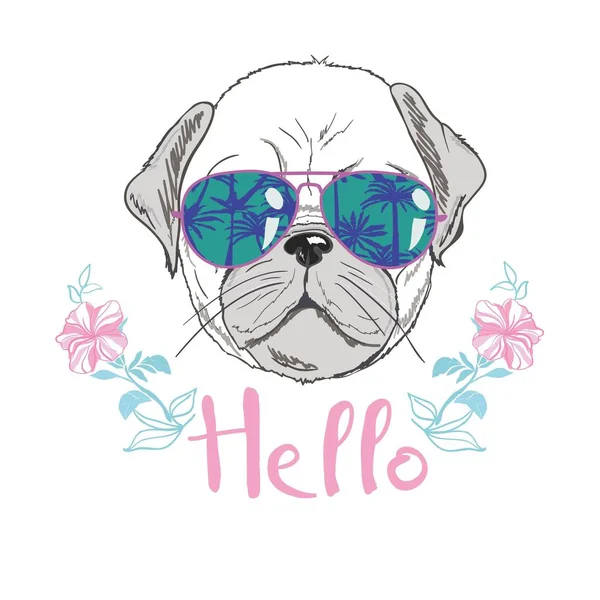 Filhote Cachorro Pug Cão Bulldog Bonito Vector Ilustração — Vetor de Stock