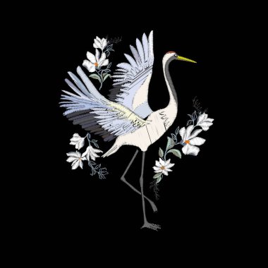 Nakış vinç kuş ile. Moda dekorasyon.