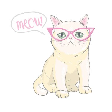 Şirin kedi vektör tasarımı. Okul kitapları ve daha fazlası için çocuk illüstrasyonu. Miyav sloganı. Hayvan izi..