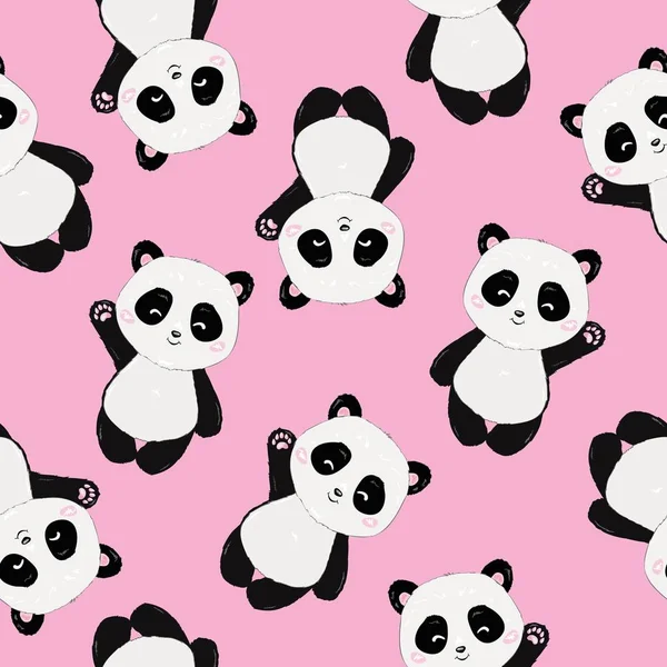 Patrón de Panda de dibujos animados lindo sin costuras — Vector de stock