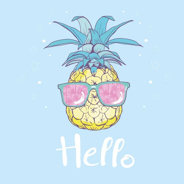 Pineapple with glasses tropical, vector, illustration, design, exotic, food, fruit — Stock Vector