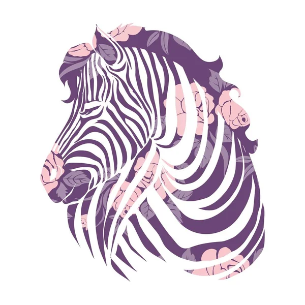 Logotipo com a cabeça de uma zebra. Retrato de zebra plana para cartão, cartaz, convite, livro, cartaz, livro de notas, livro de esboços . —  Vetores de Stock