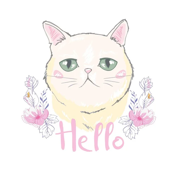 Cute cat vector design.Children illustration for School books and moder.Meow 슬로건. 동물 사진. — 스톡 벡터