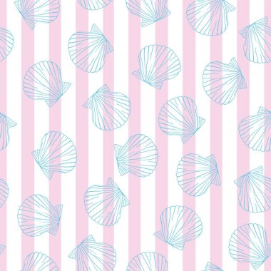 Elle çizilmiş vektör resimleri - deniz kabuklarını seamless modeli. Deniz arka plan.