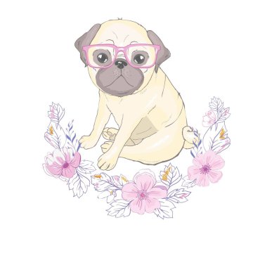 Pug köpek yavrusu, illüstrasyon, vektör sevimli köpek hayvan