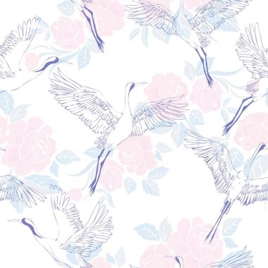 Vinç, desen, vektör çizimi uçan kuş çiçeği