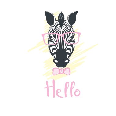 moda portre zebra gözlük, vektör, illüstrasyon, şirin hayvan ile