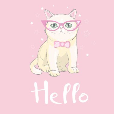  Ute kedi gözlük tasarımı ile. Çocuklar illüstrasyonlar okul kitapları ve daha fazlası için.